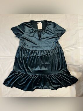 LC Lauren Conrad Tiered Babydoll Velvet Velour Dress Teal Blue Size Large NWT